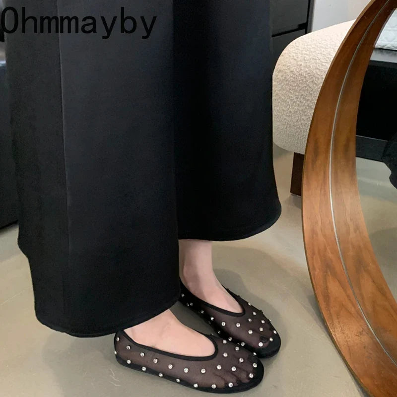 Crystal Mesh Women's Ballet Flats – Slip-On Dress Loafers