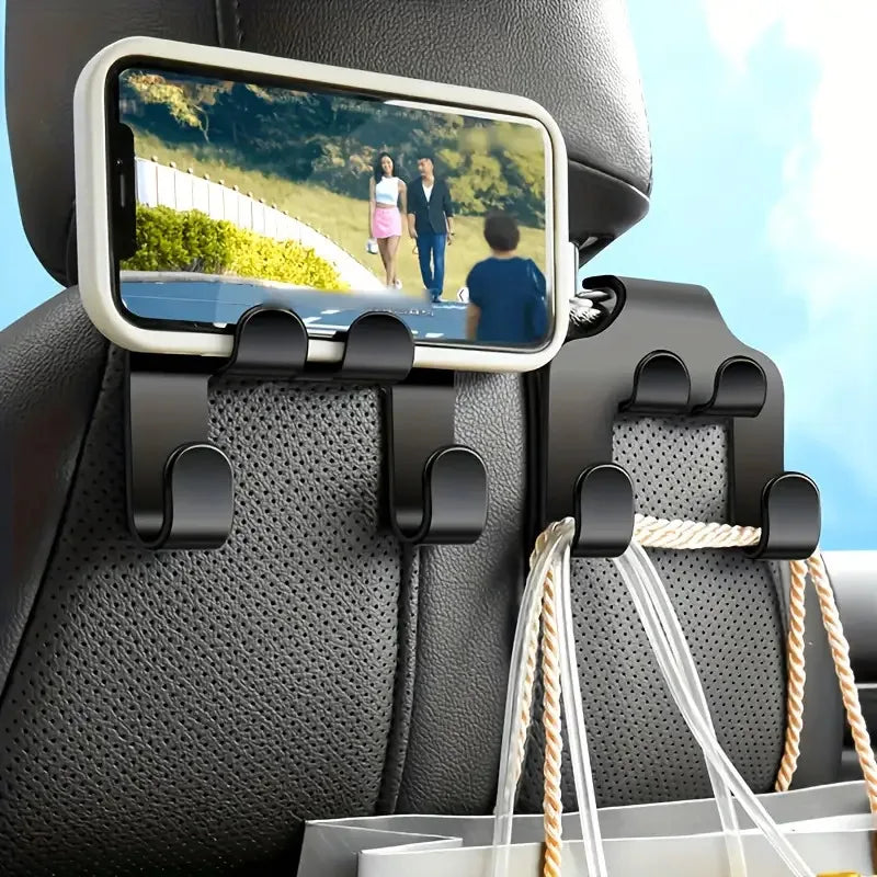 2-in-1 Car Headrest Hook – Phone & Wallet Organizer