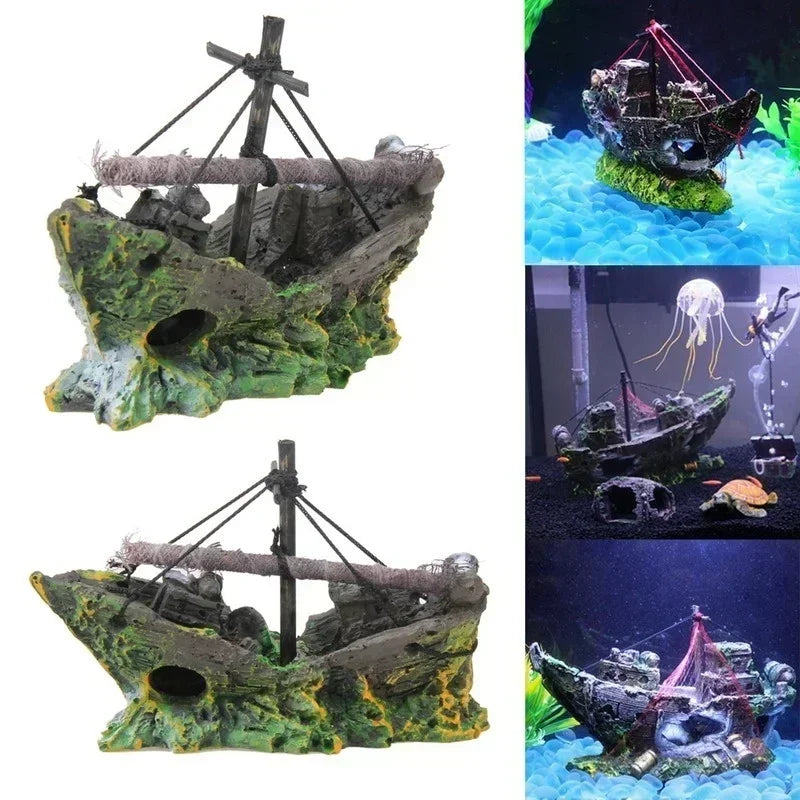 Pirate Sunken Ship Resin Fish Tank Ornament | Aquarium Decor