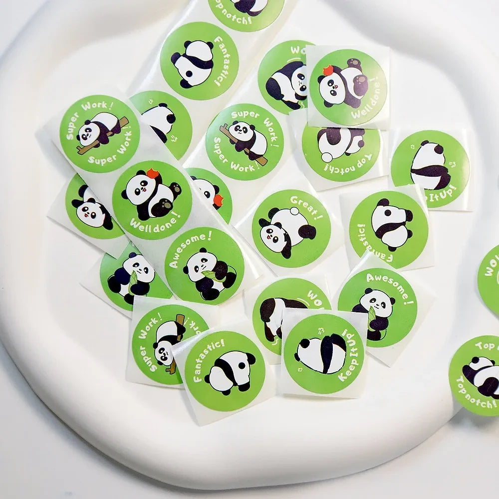 Roll Cartoon Panda Emoticon Label Stickers Encouragement Students