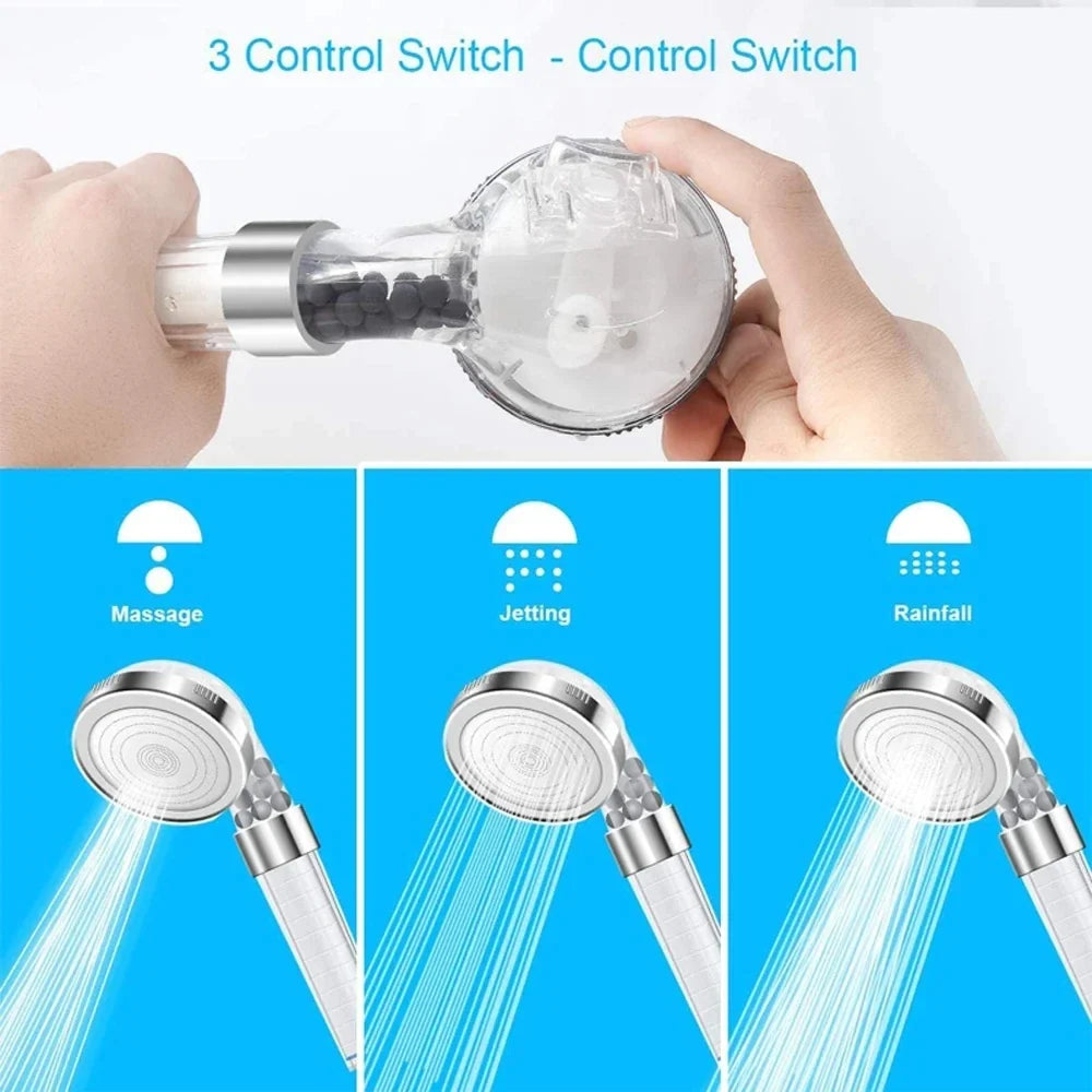 3-Mode Filtered Shower Head – High Pressure & Water Saving