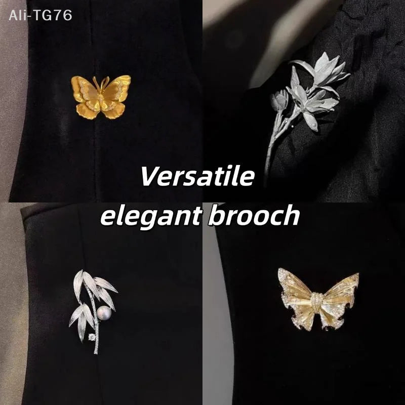 French Retro Gold Butterfly Jasmine Brooch – Unisex Elegant Pin