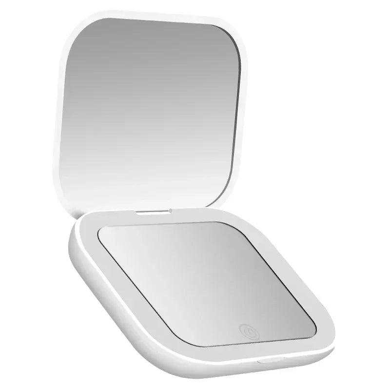 Portable LED Makeup Mirror 2X Magnifying Foldable Pocket Mirror