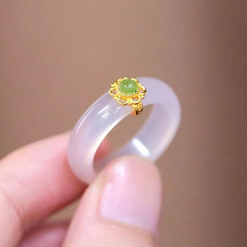 Chinese Retro Imitation Jade Ring | Hanfu Resin Stone Jewellery