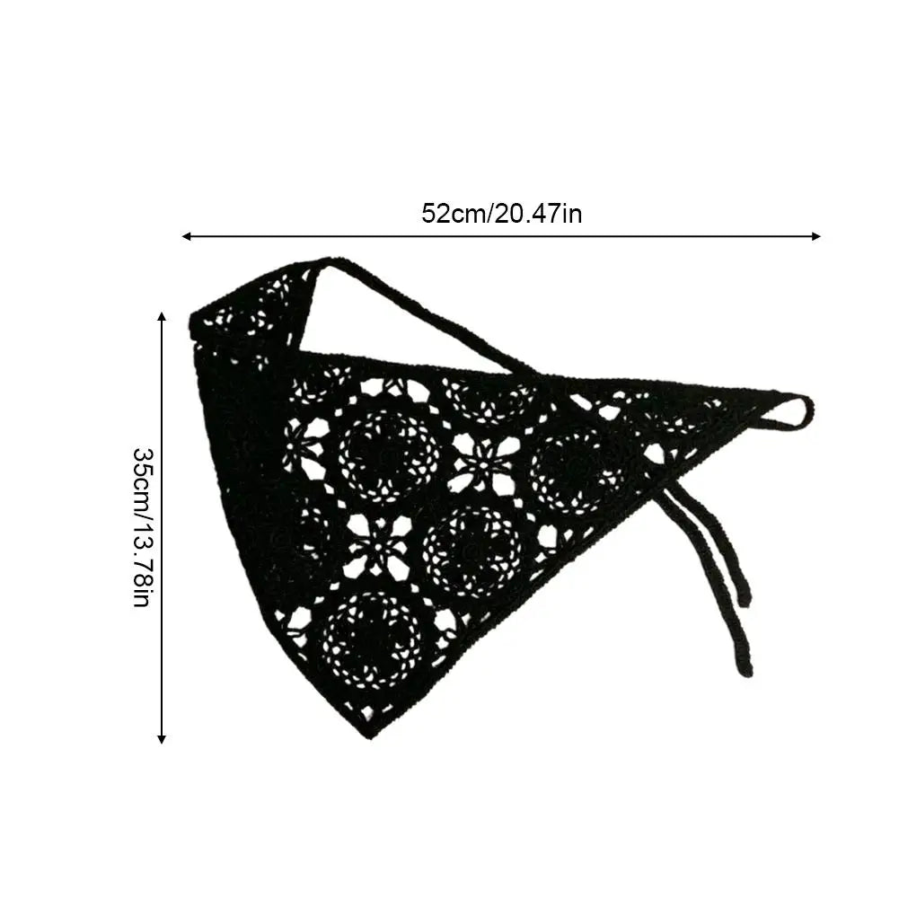 French Hollow Triangle Headband Towel Women Beige Crochet Headbands