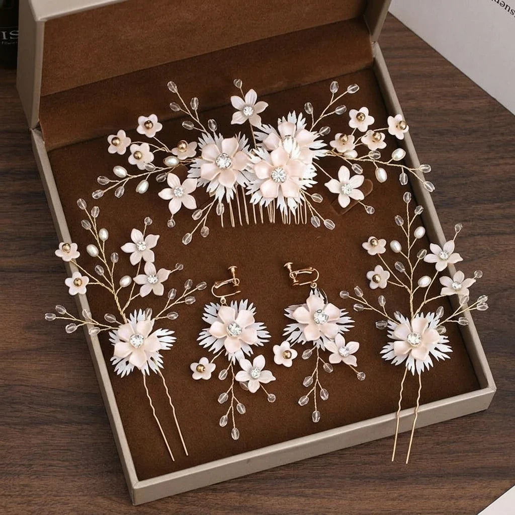 Korean Bridal Flower Hair Comb Set | Wedding Hairpin Accessories