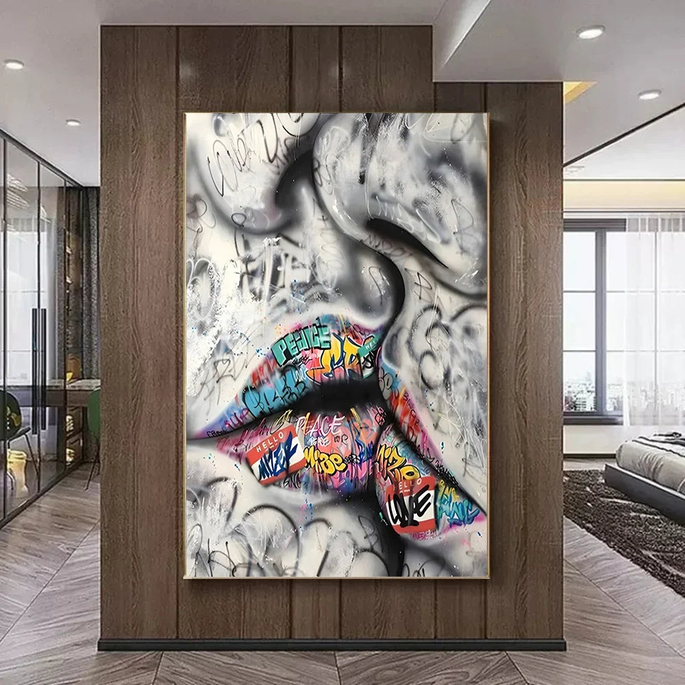 Street Graffiti Gestures Canvas Wall Art | Abstract Pop Mural