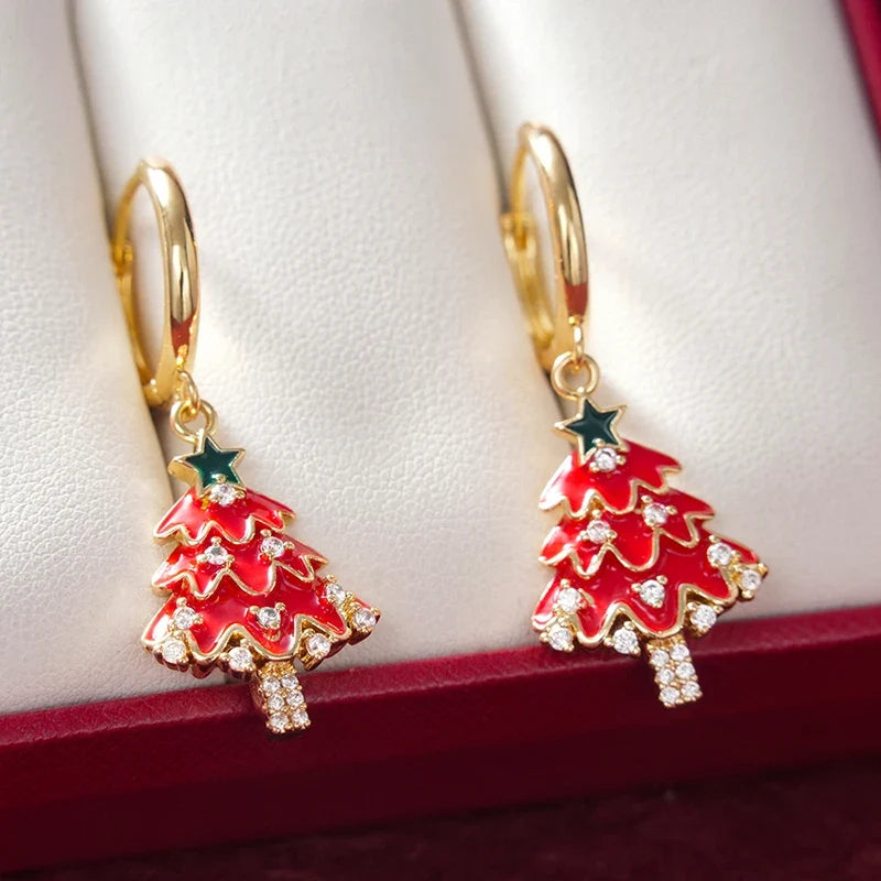 Huitan Christmas Tree Dangle Earrings – CZ Drop Jewellery
