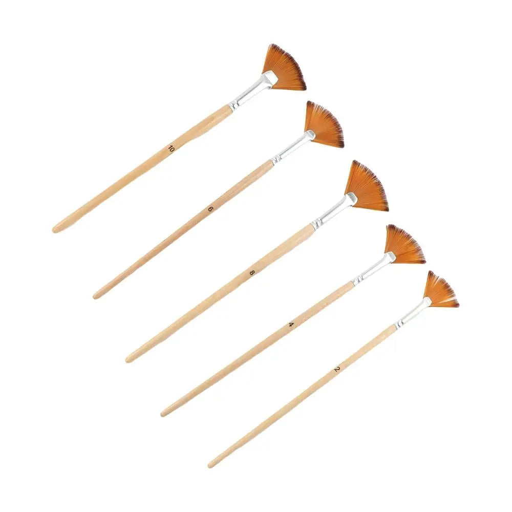 5-Piece Artist Fan Paint Brush Set – Nylon Hair & Wood Handle