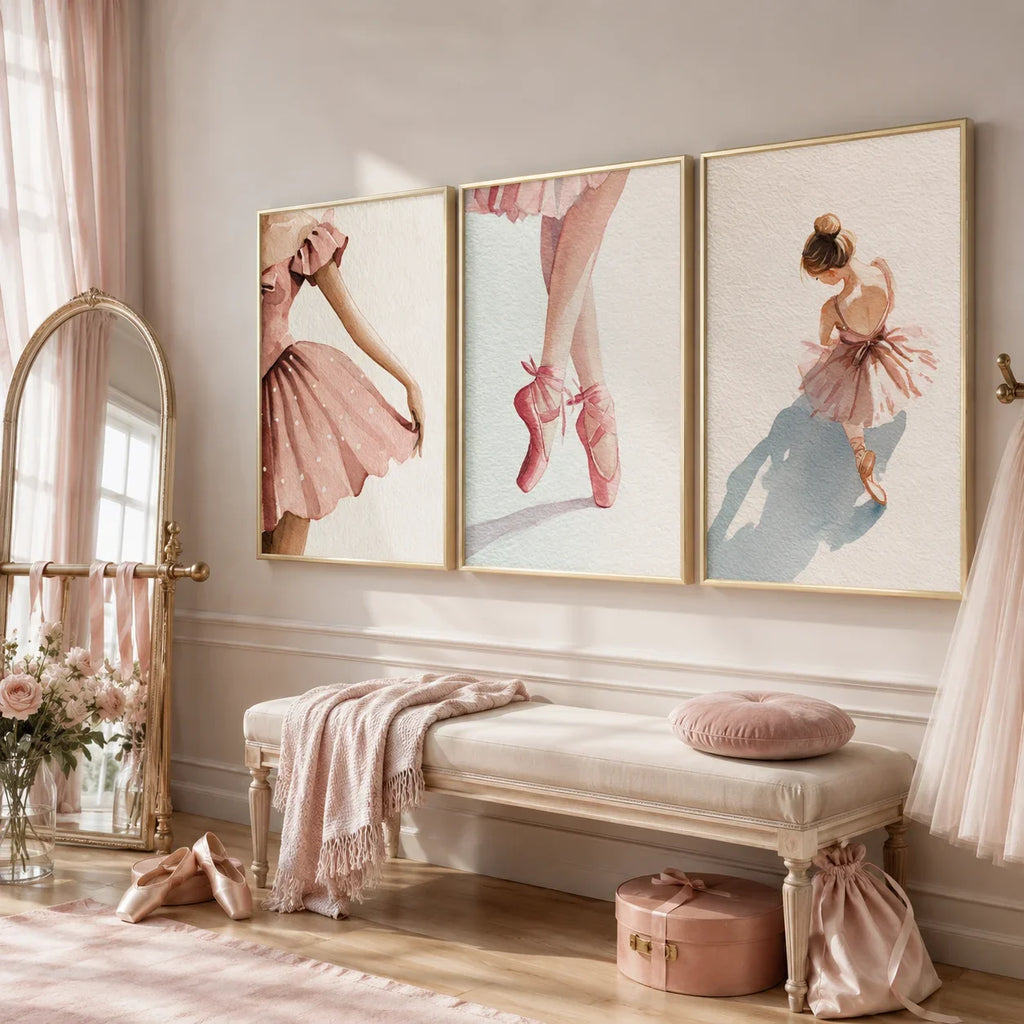 Nordic Ballerina Pink Canvas Wall Art | Girls Bedroom Décor
