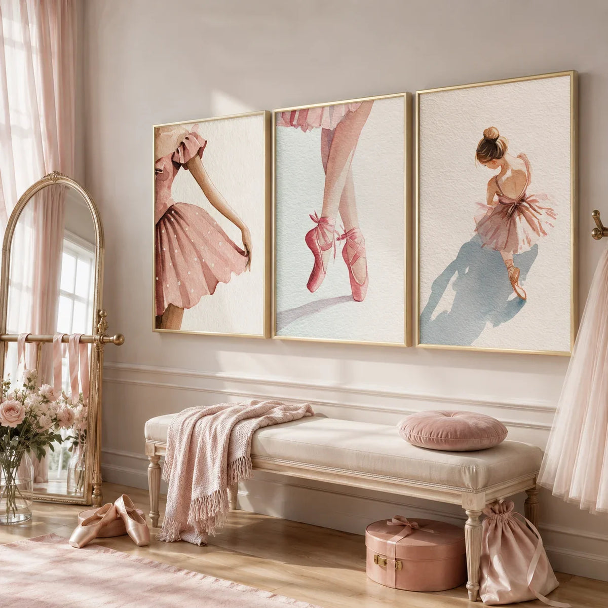 Nordic Ballerina Pink Canvas Wall Art | Girls Bedroom Décor
