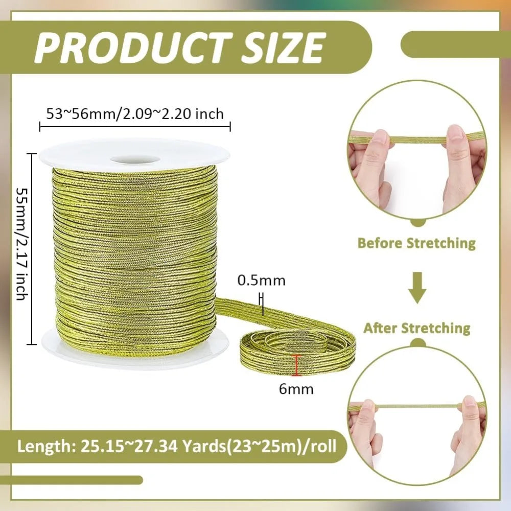 Flat Elastic Cord 6mm Goldenrod Glitter | 25 Yards DIY Craft