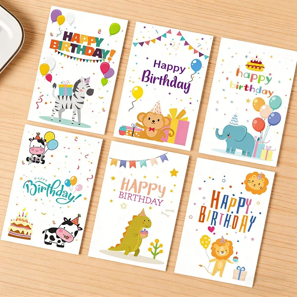 6 cards+6 Envelopes Birthday Greeting Cards English Blessings Small