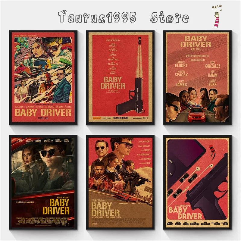 Baby Driver Retro Self-Adhesive Kraft Paper Movie Poster