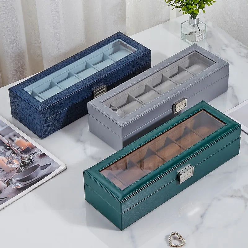6 Grids PU Leather Watch Box Luxury Storage Display Case Wristwatch
