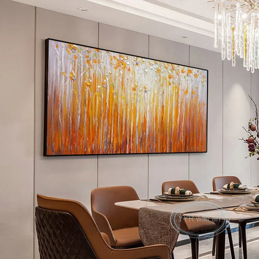 Hand Painted Orange Fortune Tree Canvas Oil Painting | Abstract Wall Art
