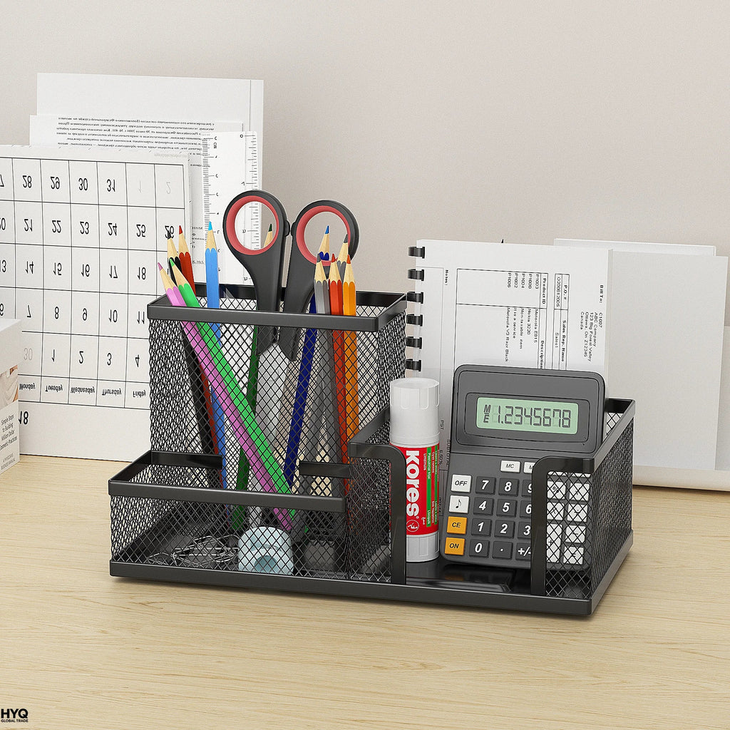 Organizador De Escritorio Malla 3 Compartimentos Con Porta L Pices Y