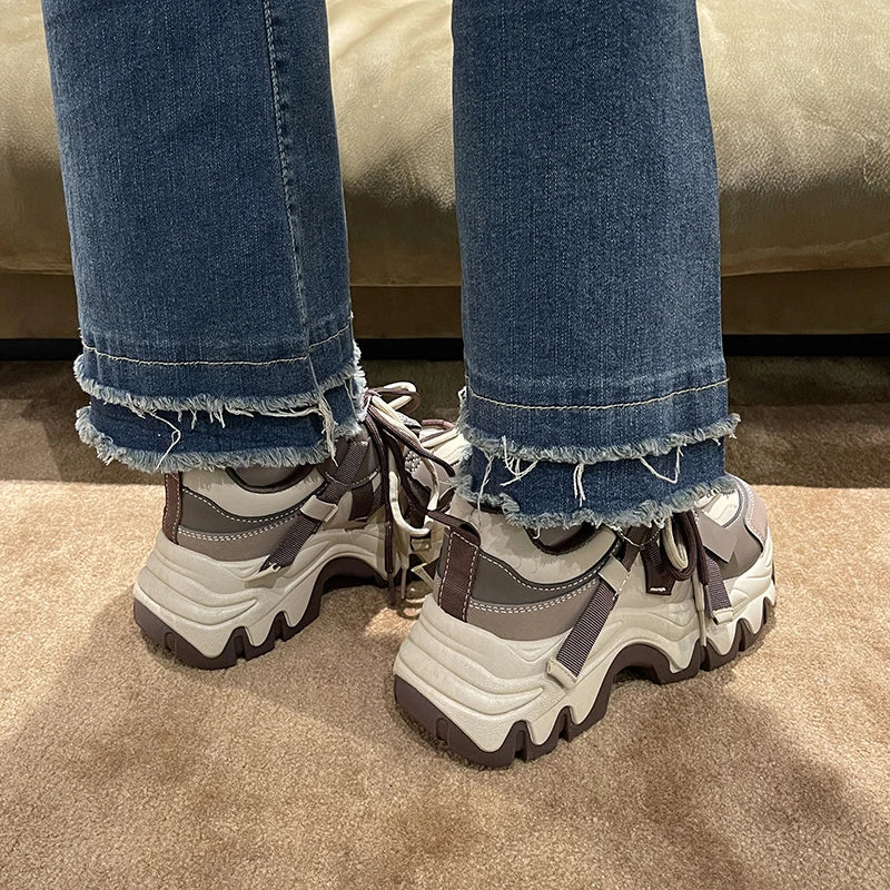 Women's Chunky Platform Sneakers – Lace-Up Casual Sports Shoes