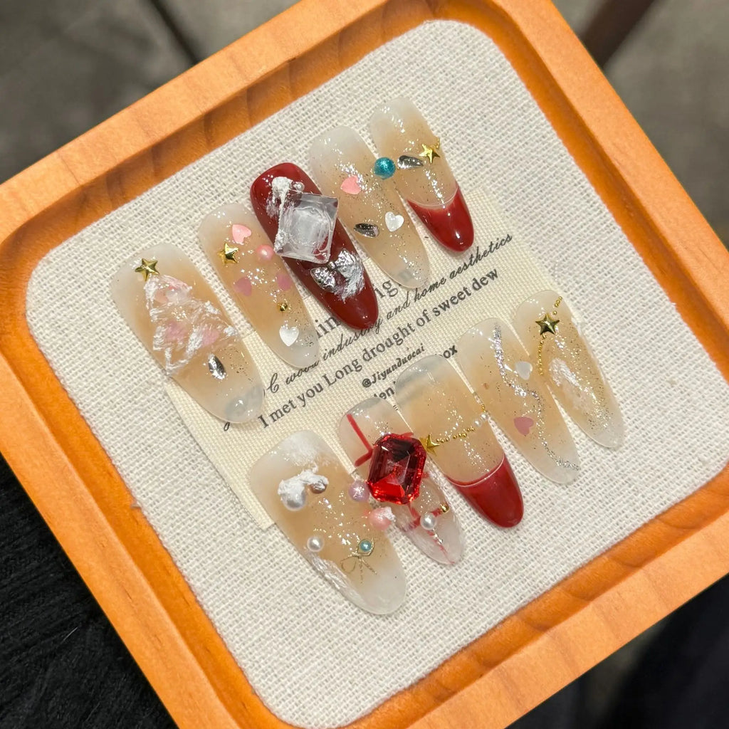 Christmas Press On Nails – Gingerbread & Snowflake 10pc Set