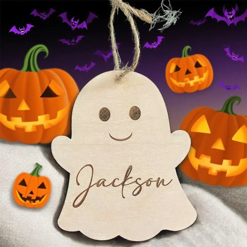 Personalized Engraved Halloween Ghost Name Tags – 5-Piece Set