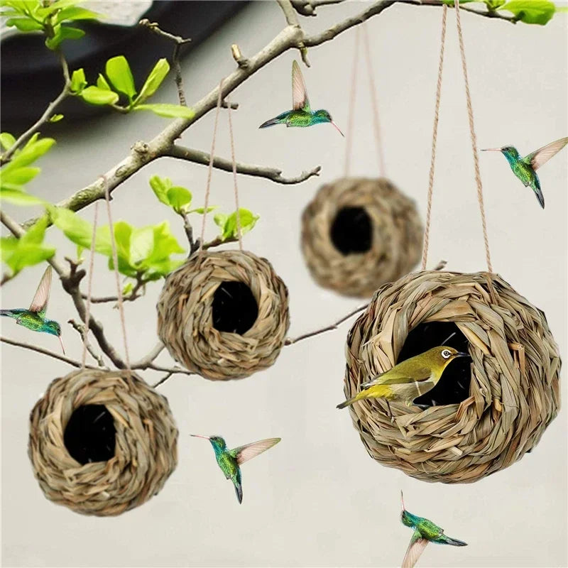 Handwoven Reed Grass Hanging Bird Nest House | Natural Birdhouse