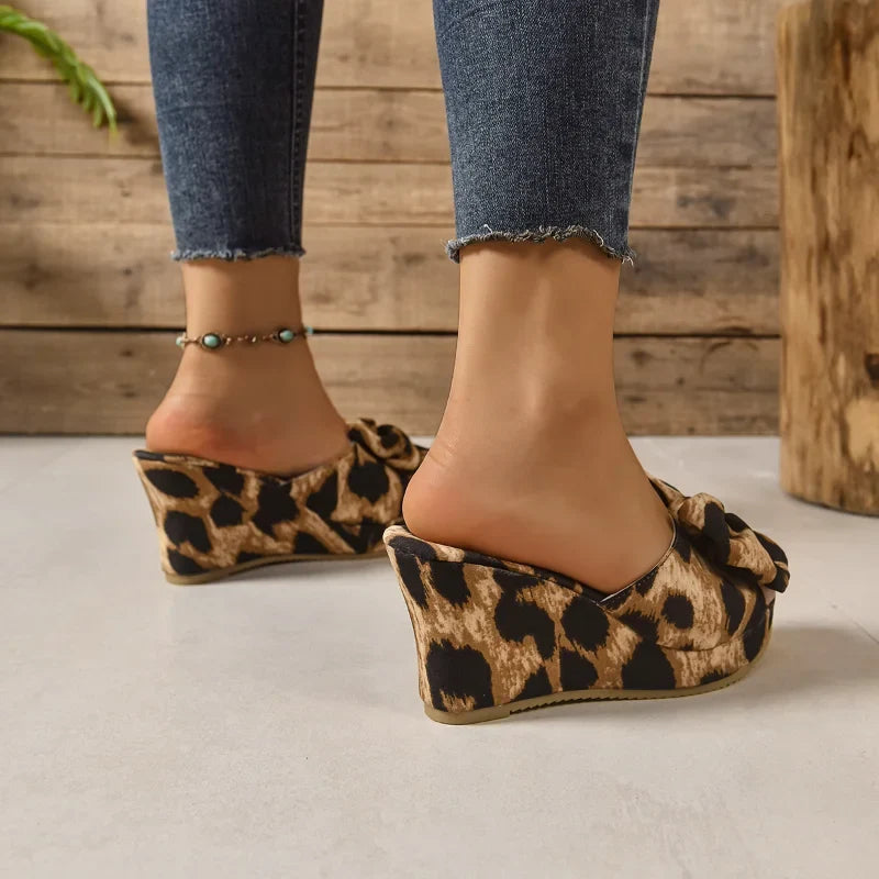Women's Flower Wedge Platform Sandals – Leopard Chunky Sole