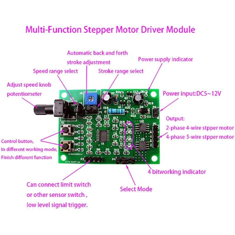 DC 5V-12V 2-phase 4-wire Micro Stepper Motor Driver Mini 4-phase