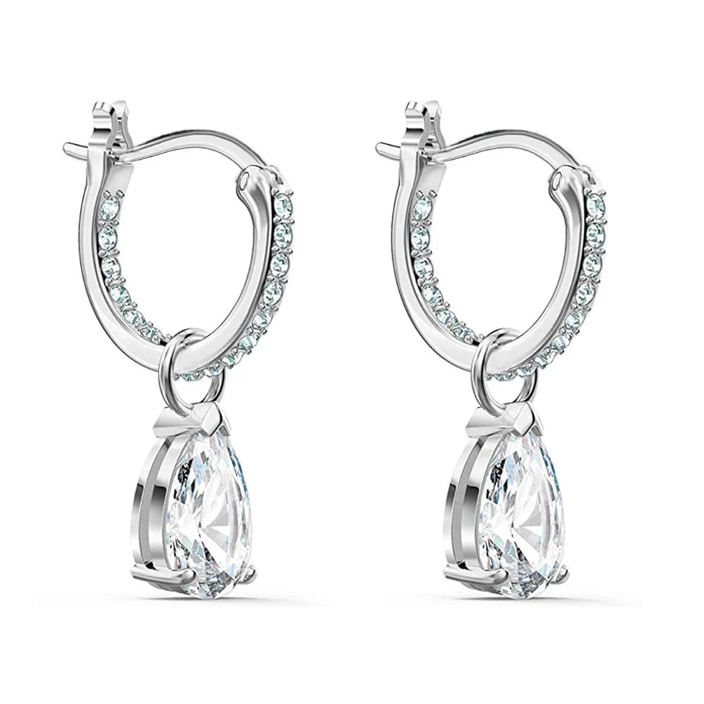 Huitan Water Drop CZ Dangle Earrings – Silver Bridal Jewelry