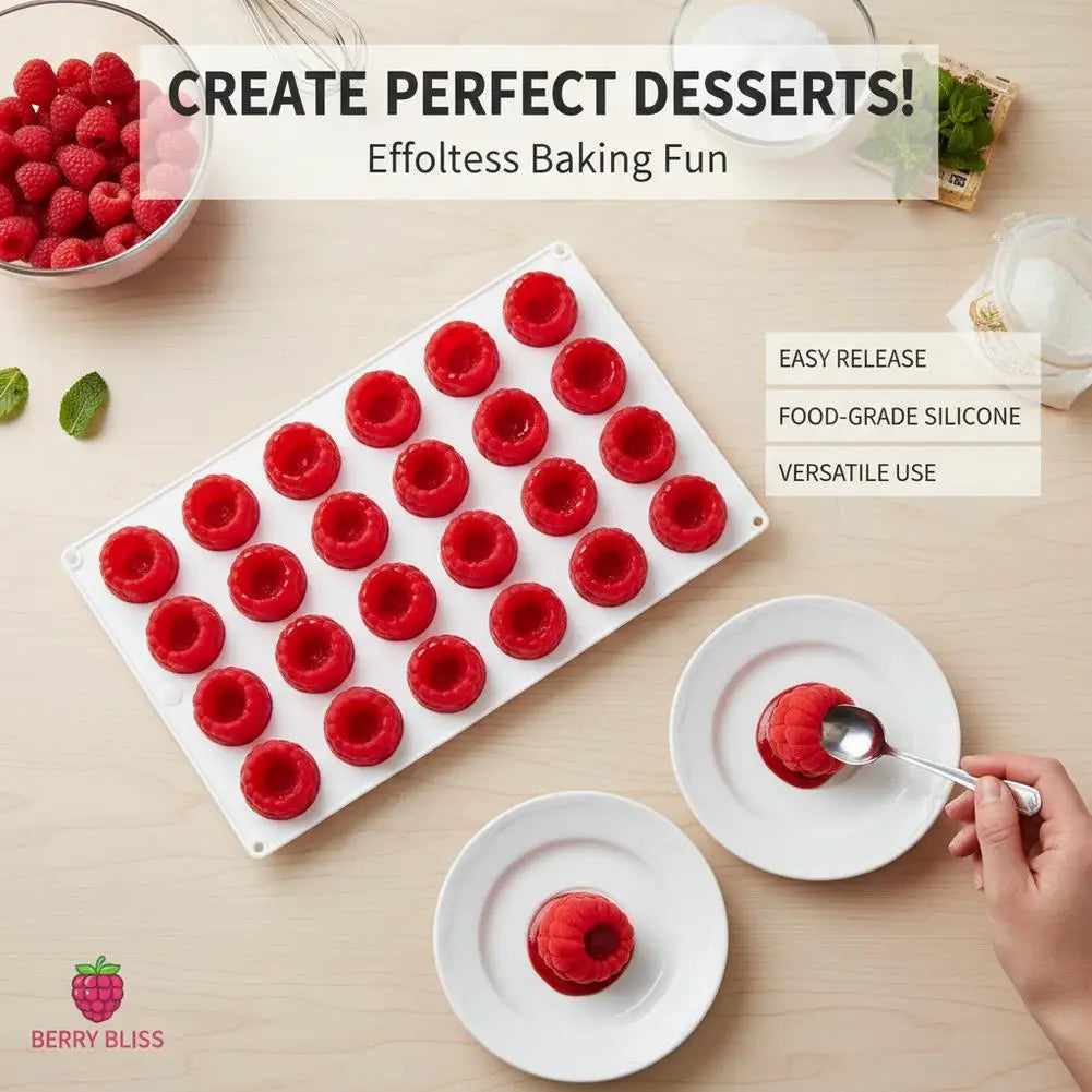 24-Cavity Raspberry Silicone Mold for Mousse, Cake & Chocolate