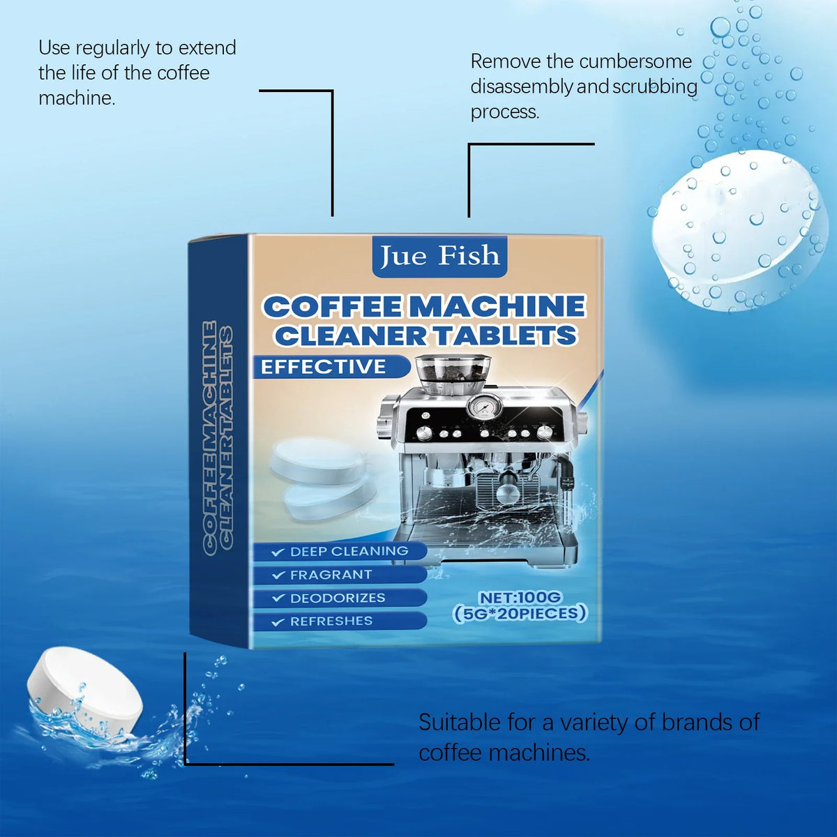20-Pack Coffee Machine Cleaning Tablets – Deep Clean & Degrease