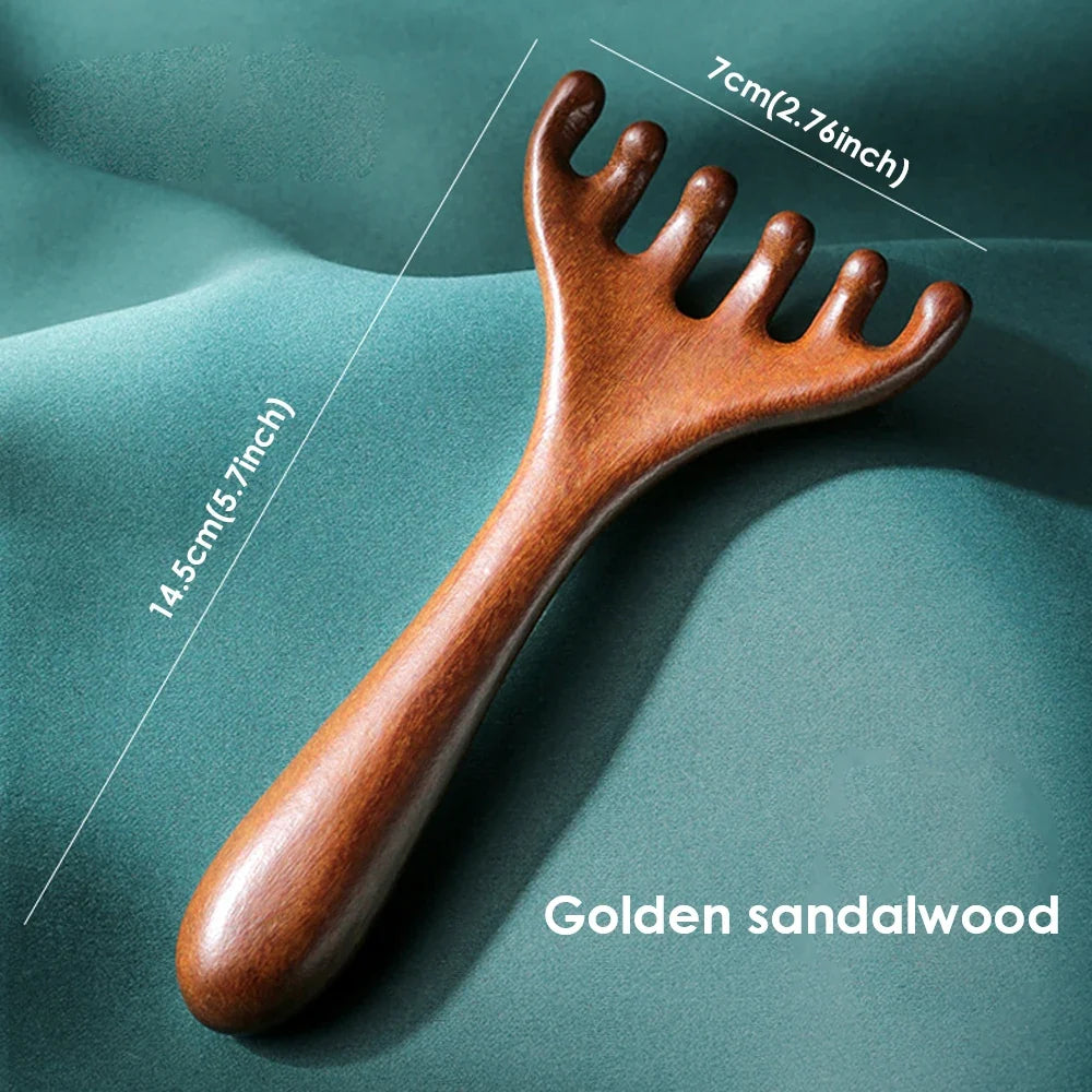 Sandalwood 6-Claw Head Massage Comb & Gua Sha Tool | Hailicare