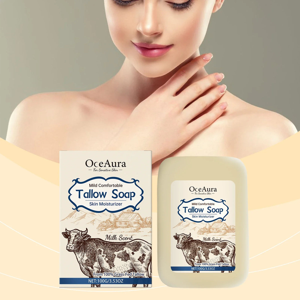 OCEAURA Beef Tallow Soap Bar – Sensitive Skin, 100g