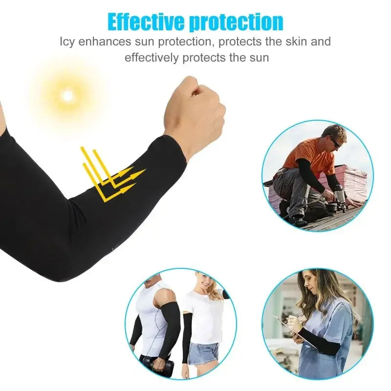 Cooling Ice Silk Arm Sleeves – UV Sun Protection for Men & Women