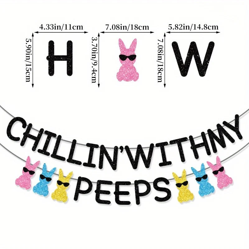 Easter Party Decoration Set – Bunny Flag & Flower Pull Banner