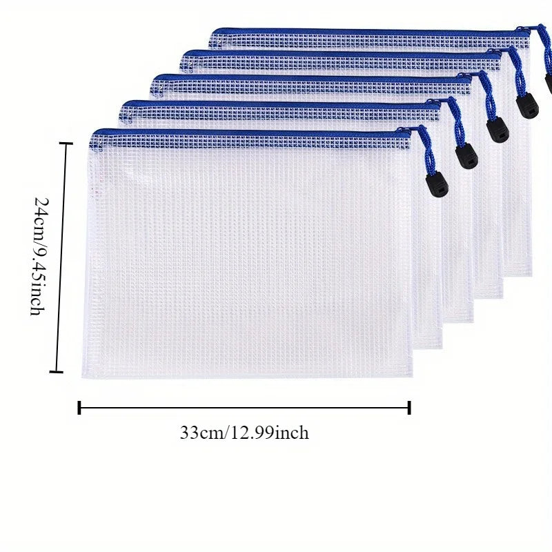 Thickened A4 File Bag Zipper PVC Transparent Mesh Large Capacity