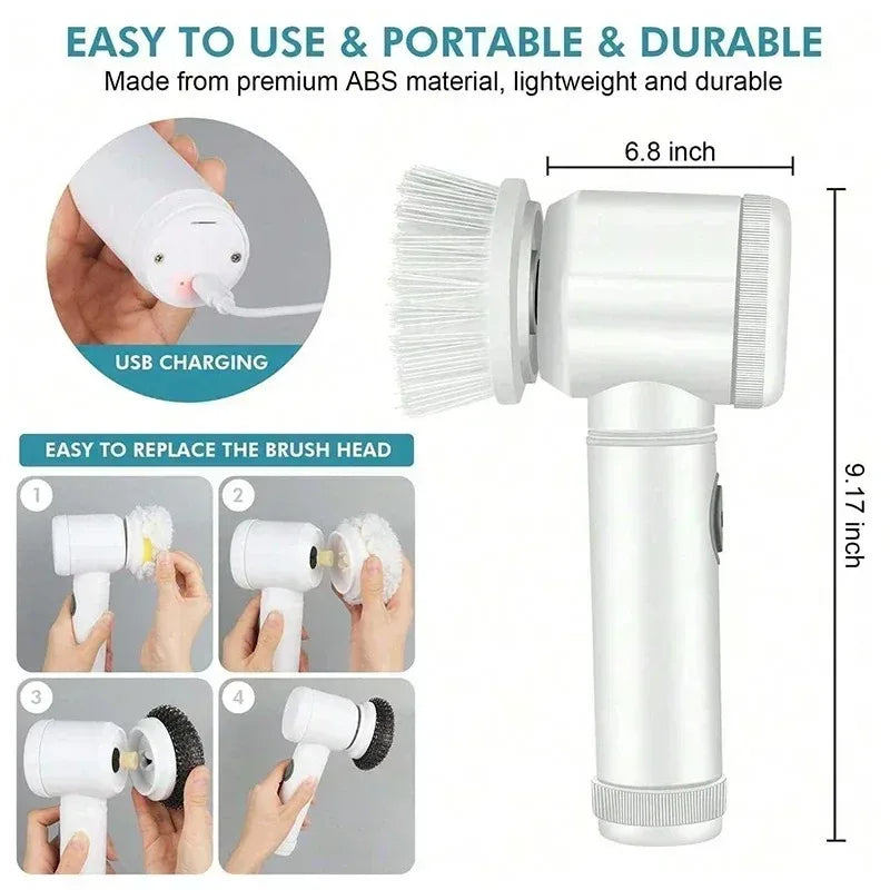 5-in-1 Electric Spin Scrubber with 5 Heads | Bathroom Cleaner
