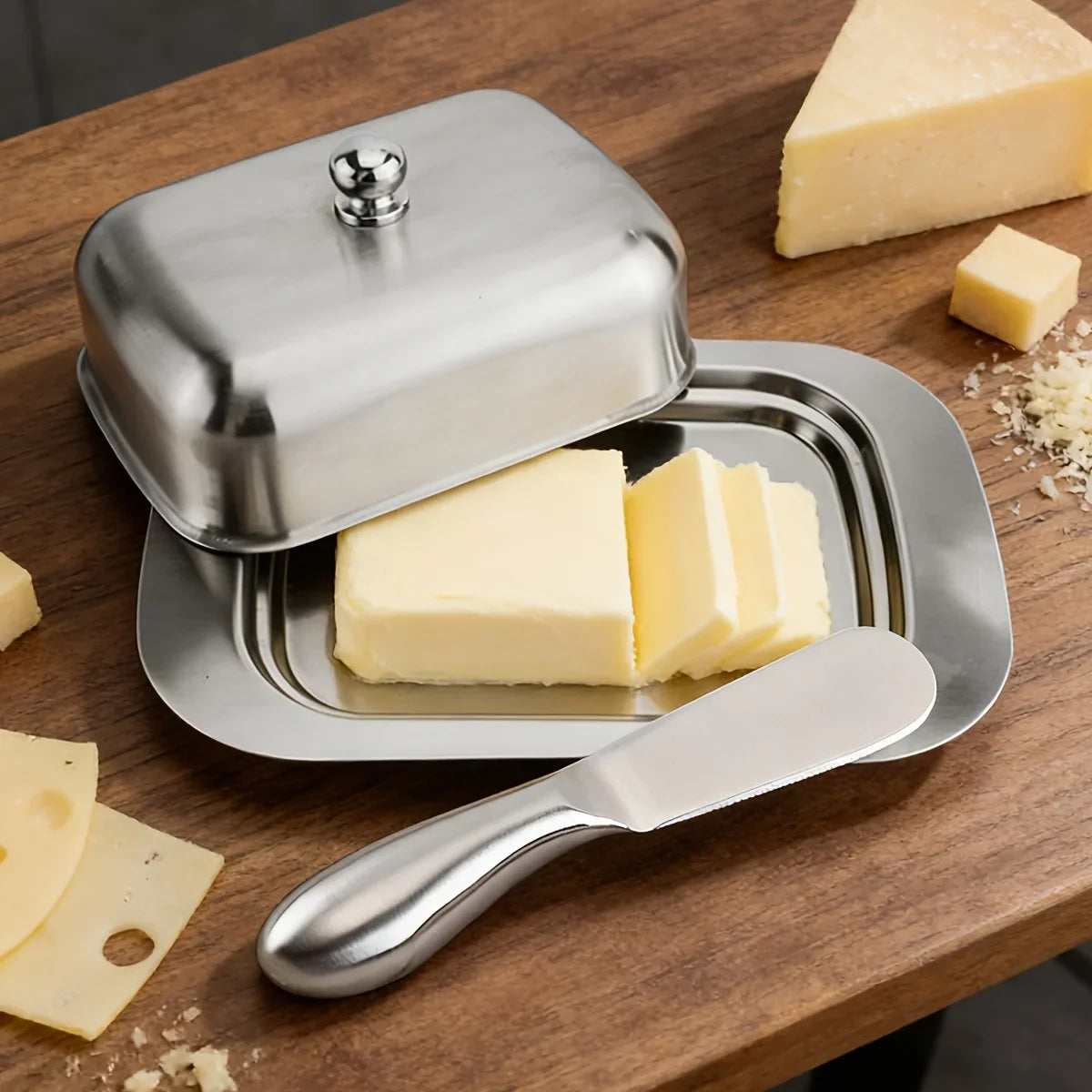 Stainless Steel Butter Dish Lid Handle Cover Design Dessert Cheese