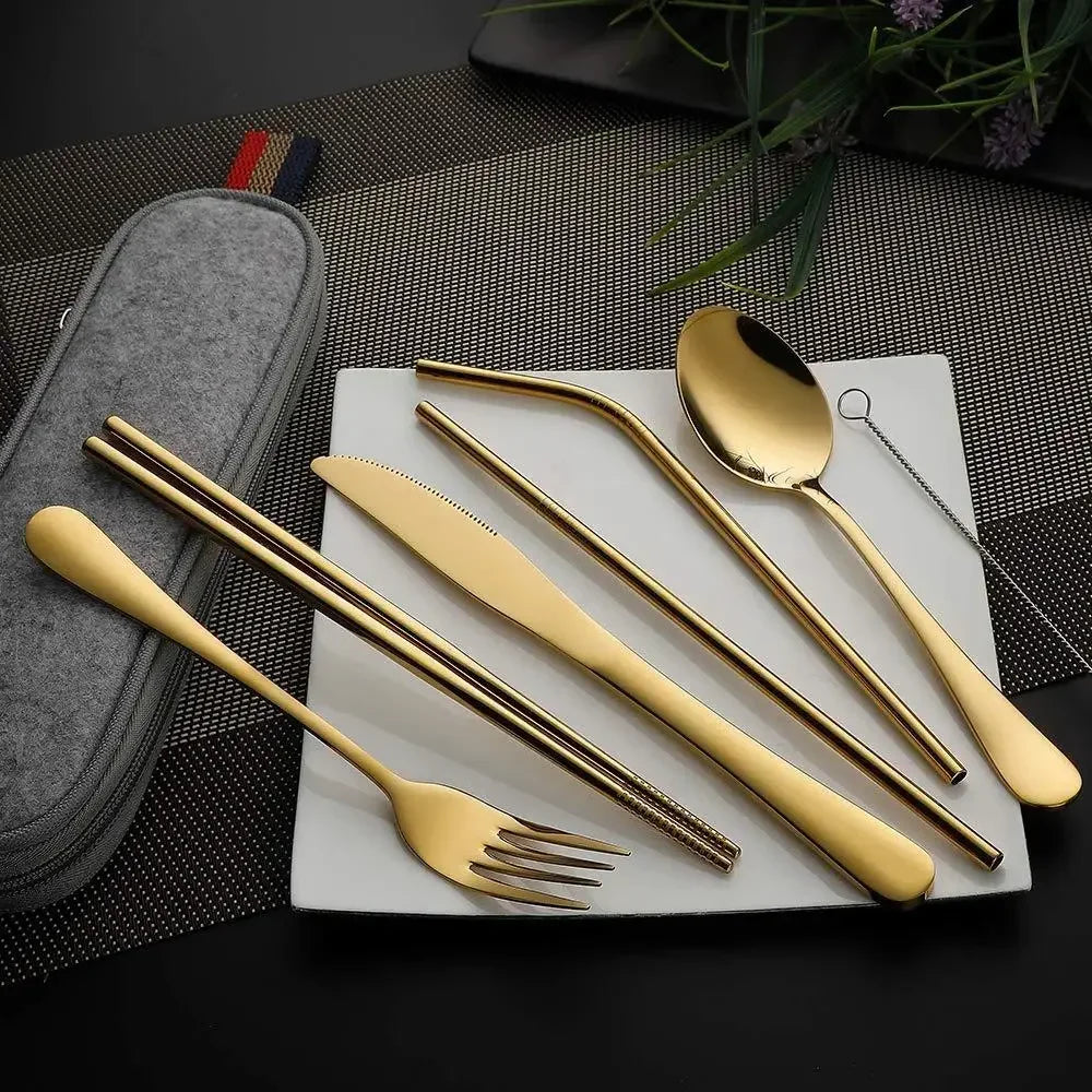 8-Piece Reusable Travel Cutlery Set – Stainless Steel + Case