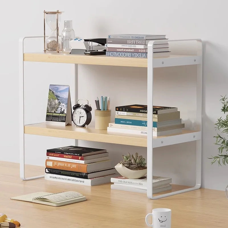 Desktop Wood & Iron Storage Shelf Desk Organizer Rack
