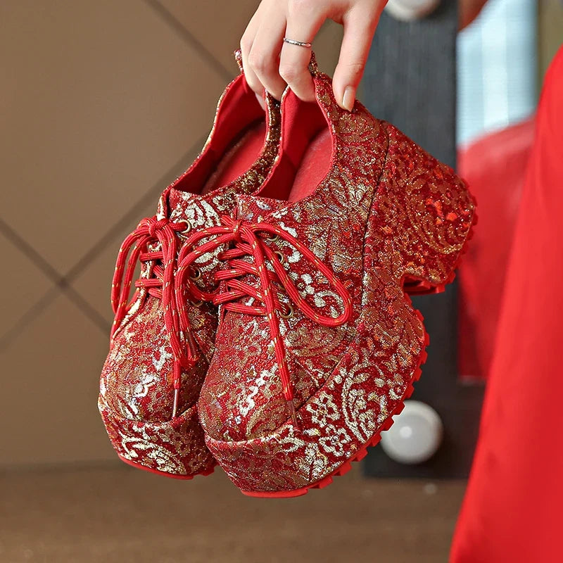 Women's Ethnic Embroidery Platform Pumps – Luxury Slingbacks