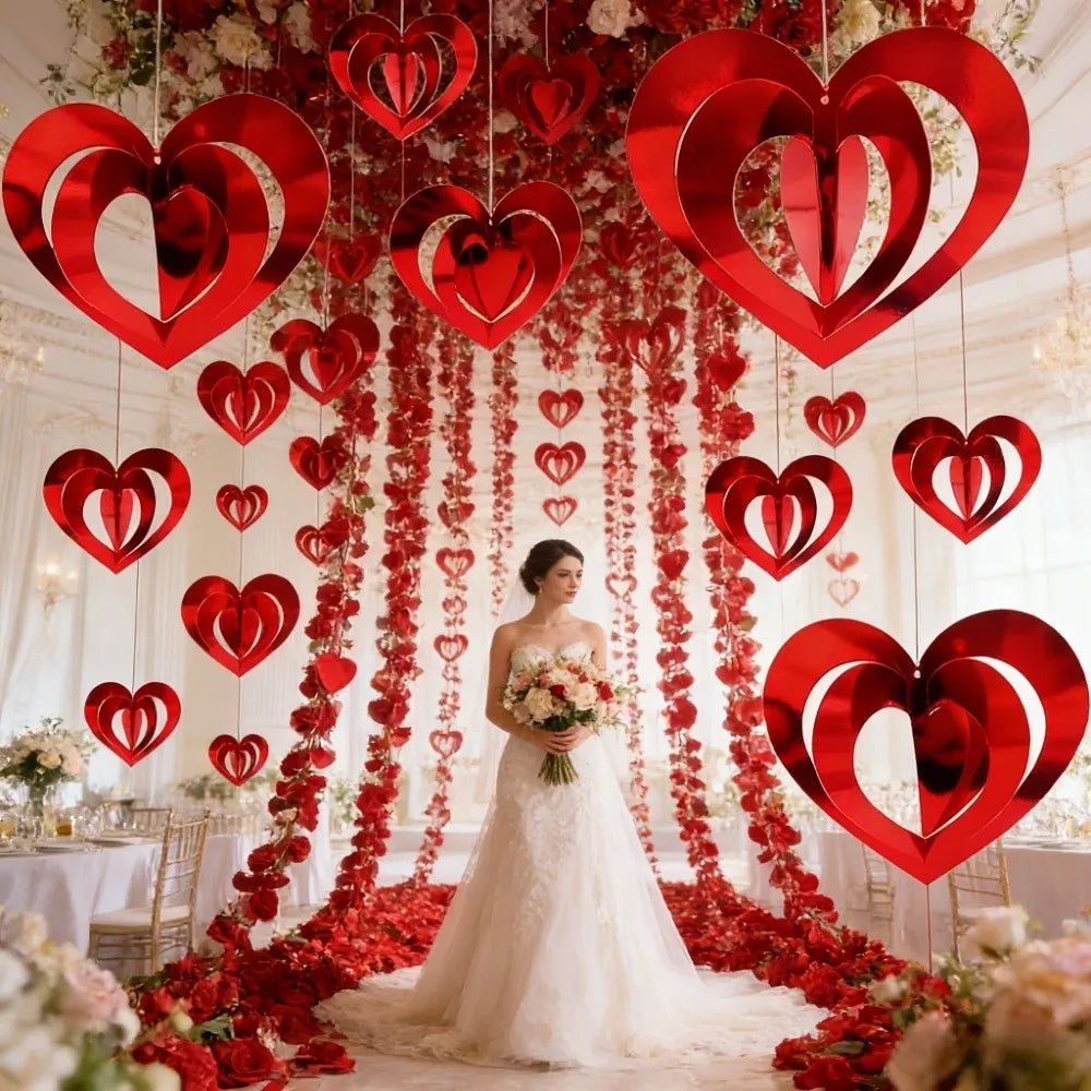 3D Love Flower Spiral Hanging Party Decorations – 16 Pcs