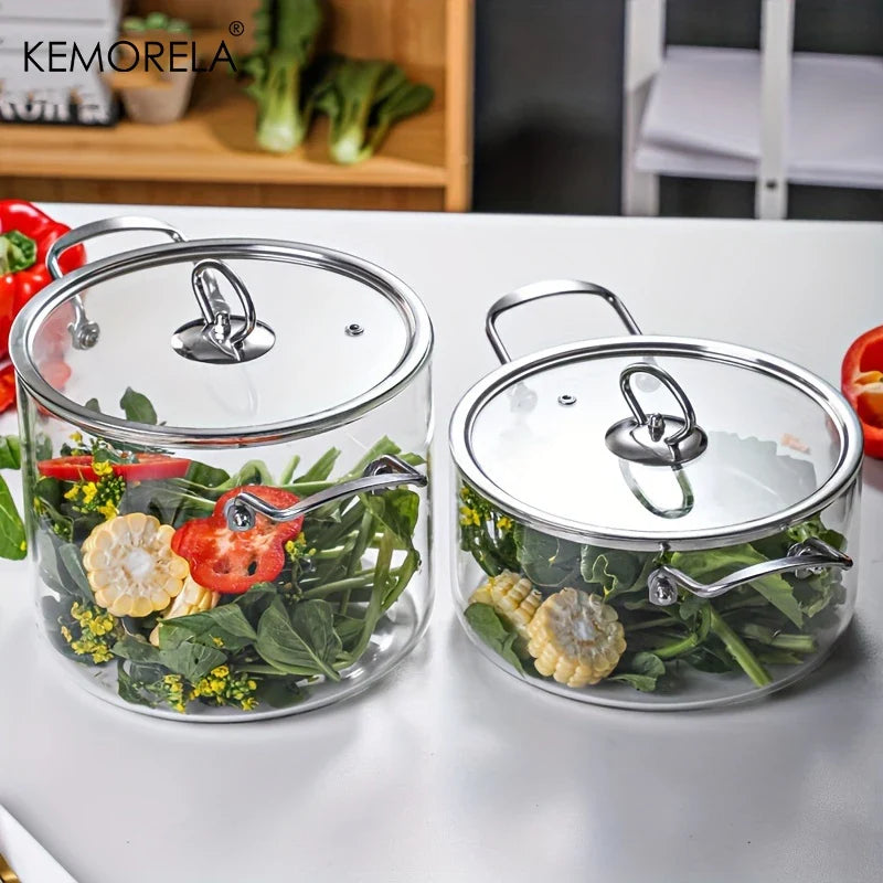 KEMORELA Borosilicate Glass Cooking Pot 2.5L/3.5L with Lid