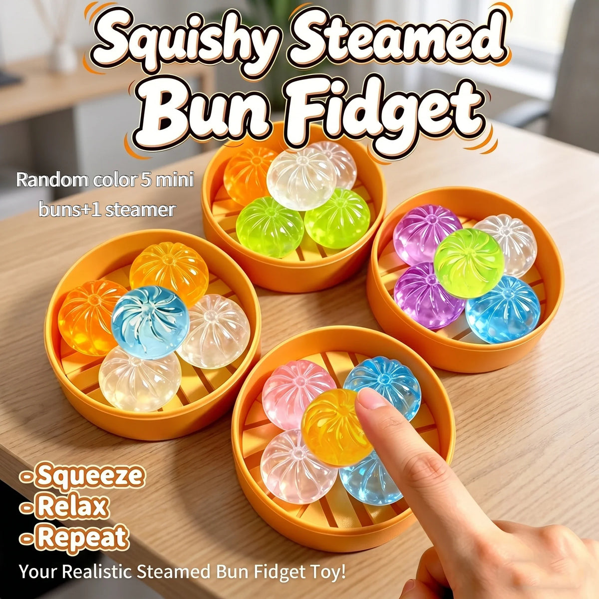 5-Piece Mini Dumpling Squishy Toys Set with Steamer Basket