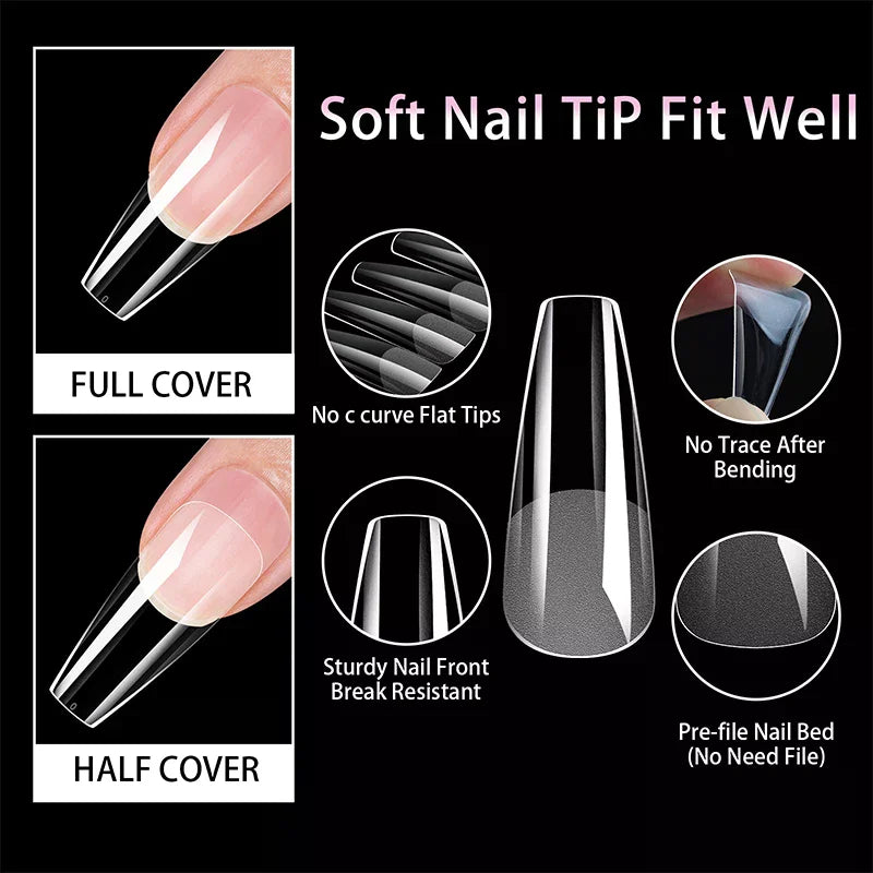 504 Pcs False Nail Tips – Almond Coffin Stiletto Square Shapes