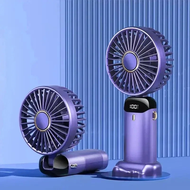 Portable Rechargeable Fan – LED Display, 5 Speeds, 90° Tilt