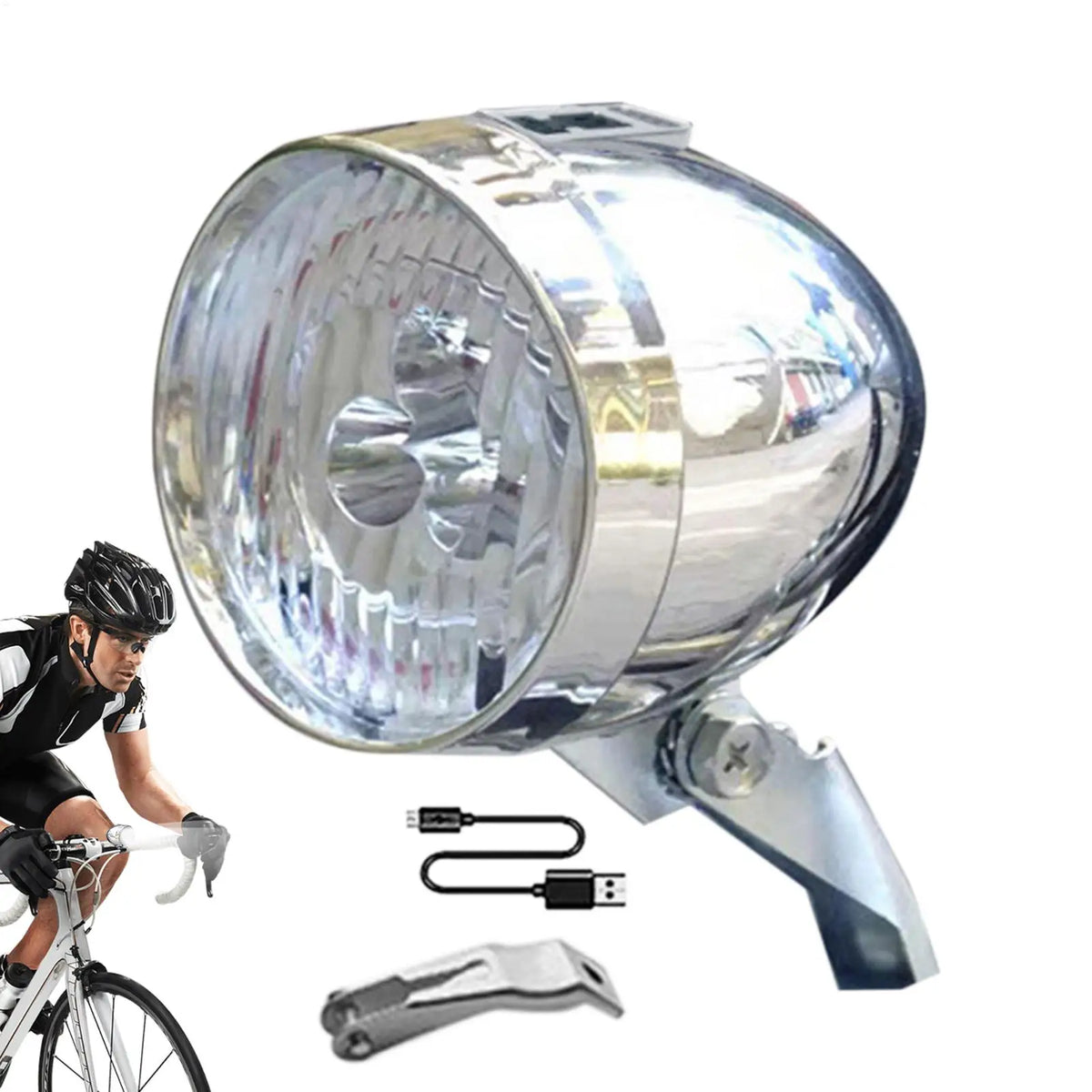 Retro Bike Headlight – USB Rechargeable 3 LED Front Light