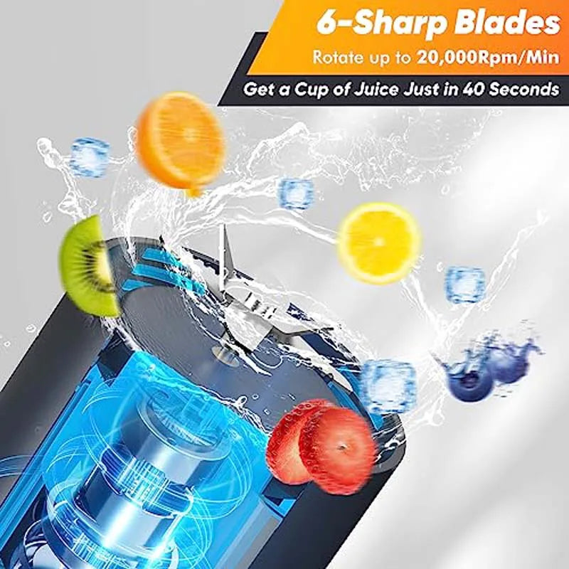 Portable Mini Blender 16oz | USB Rechargeable 6-Blade Personal Juicer