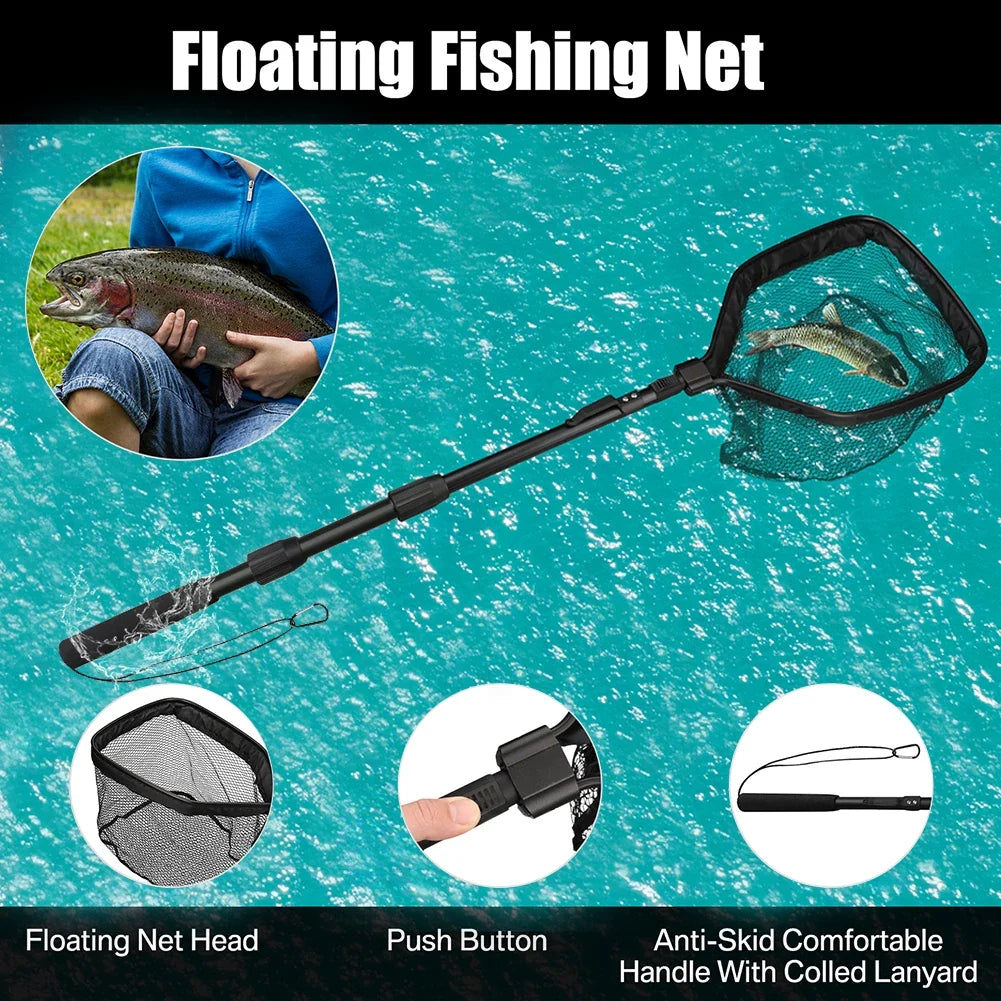 Floating Fishing Landing Net | Rubber Coated Telescoping Handle