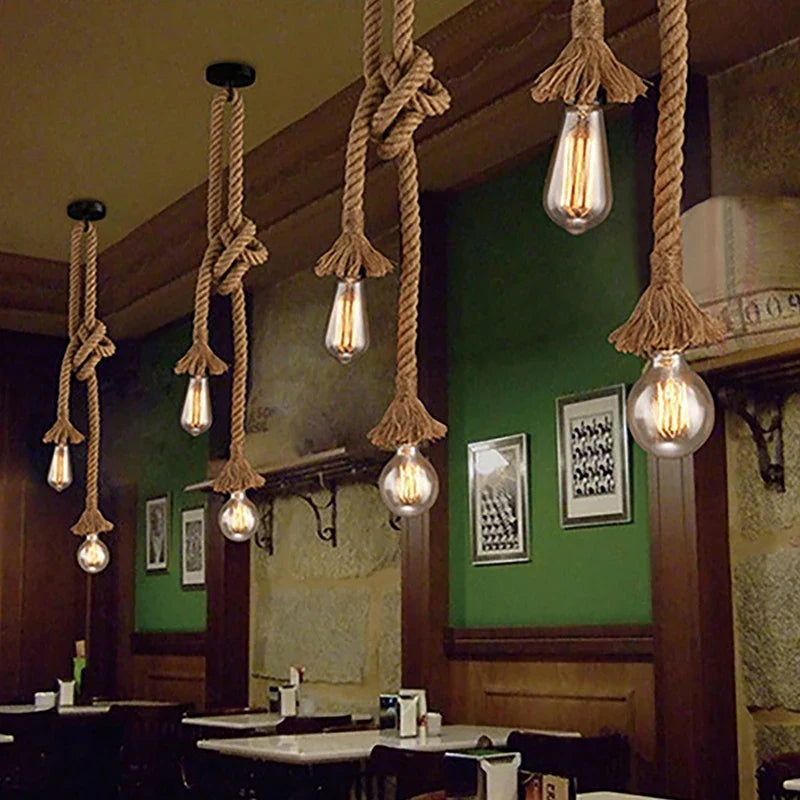 Vintage Hemp Rope Pendant Lamp – Industrial Hand-Woven Light