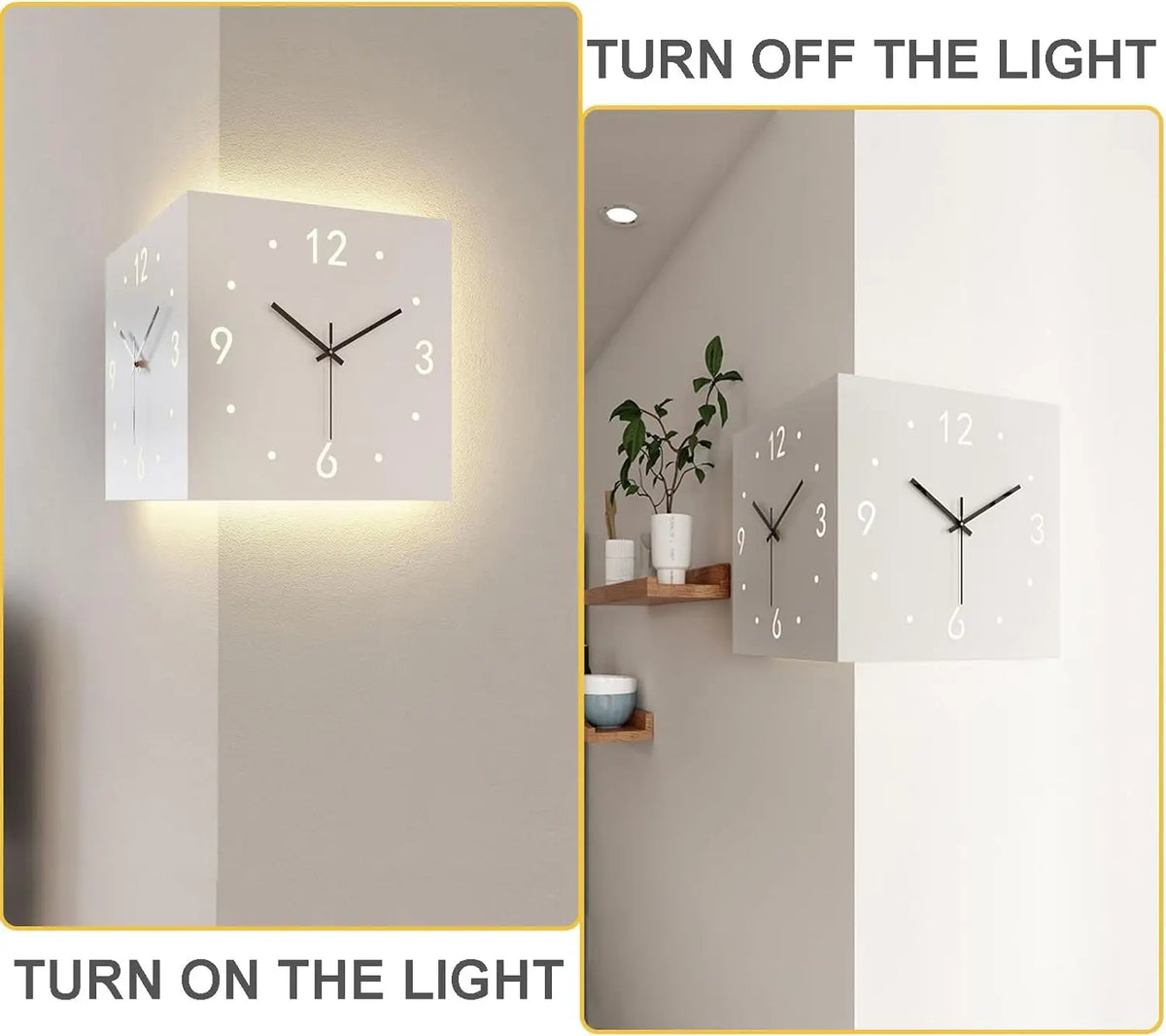 Double-Sided Corner Wall Clock – Silent Sensor Luminous Decor